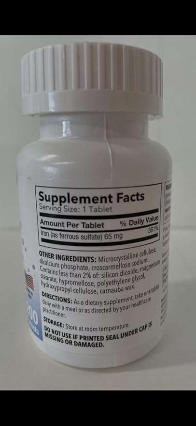 Puregen Labs Iron 65mg - High Potency Iron Supplement | No Artificial Color Additives - Total 400 Tablets