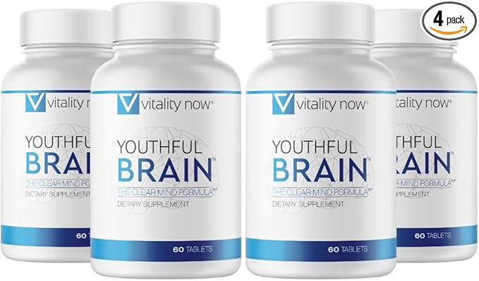 Youthful Brain 4 Bottle Bundle - Memory & Brain Health Support Supplement - Brain Booster Clarity with Bacopa Monnieri, Ginkgo Biloba, B12-120-Day Supply (240 Count)