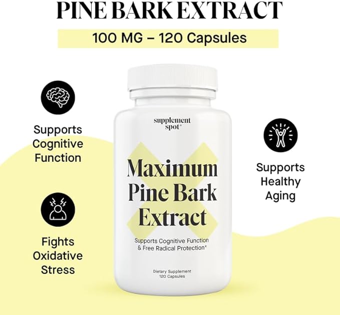 Maximum Pine Bark Extract 100 mg per Serving| Maritime Pine Bark Supplement for Natural Health Support (120 Capsules)