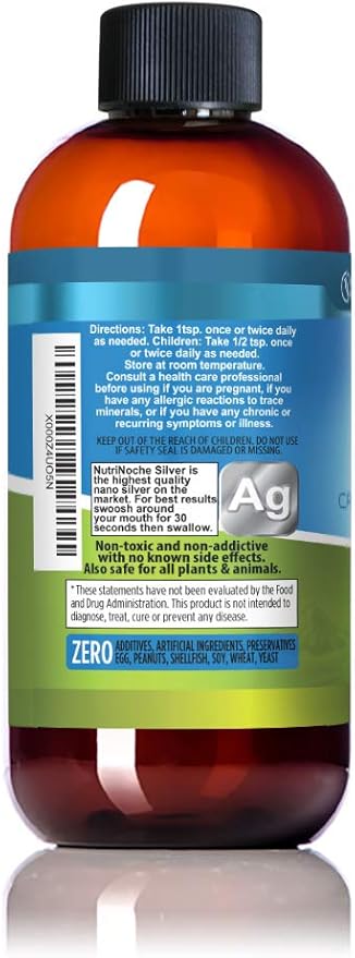 NutriNoche Colloidal Silver Liquid - Premium Silver for Immune Support - Organic Plata Coloidal para Tomar - 99.99% Ultra Pure Nano Particles for Optimal Absorption - 30 ppm 8 oz