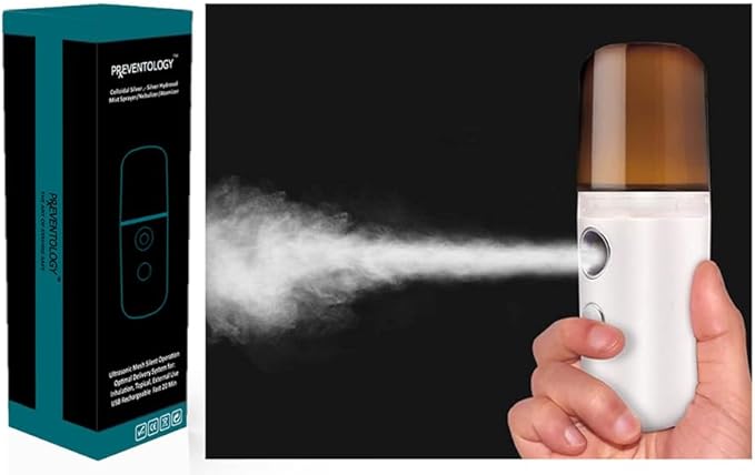 Preventology Colloidal Silver Mist Sprayer - Rechargeable Ultrasonic Mesh - Silent Operation