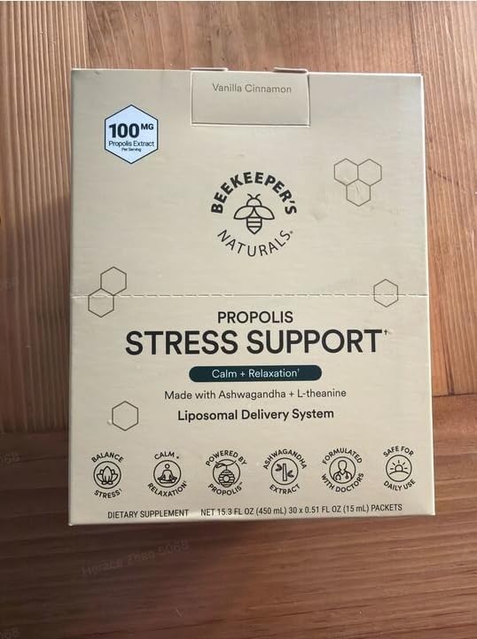 Ashwagandha Liposomal Stress Support by Beekeeper's Naturals, 600mg with Propolis, L-Theanine, Anti-Stress Support for Calm & Relaxation, 30ct