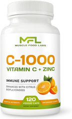 | Vitamin C + ZINC | C - 1000 | VIT C 1000mg | Zinc 25mg | Citrus Bioflavonoids 25mg | Non-GMO & Gluten Free | 120 Capsules