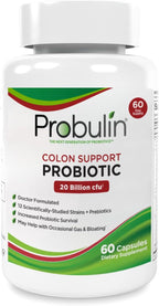 Probulin Colon Support Probiotic Supplement, Daily Gut, Digestive, and Immune Health Probiotics Capsules for Men and Women, 20 Billion CFU, Vegan, 60 Count Bottle