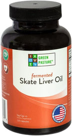 Green Pasture Fermented Skate Liver Oil Capsules - Wild Caught, Omega-3 Supplement, Vitamins A & D, EPA/DHA, Non-Gelatin 120 Count