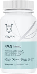 VITRUVIN NMN 500mg - Ultra-Absorbable, Vegan, Non-GMO, Gluten-Free, Gelatin-Free - 1 Bottle, 30 Capsules
