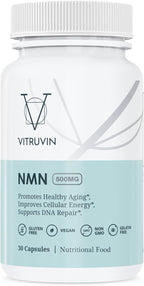 VITRUVIN NMN 500mg - Ultra-Absorbable, Vegan, Non-GMO, Gluten-Free, Gelatin-Free - 1 Bottle, 30 Capsules