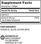 Earth's Splendor Vitamin E, 120 Softgels, 185mg Vitamin E, 4 Month Supply