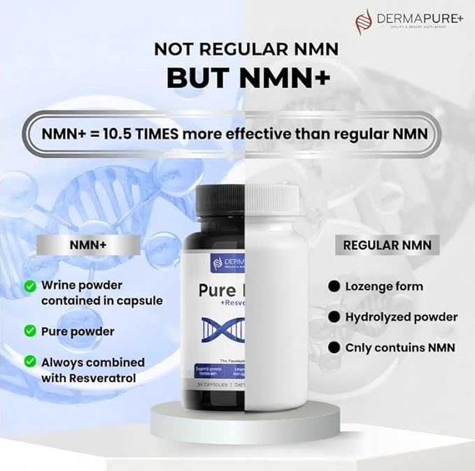 DermaPure+ NMN+ Supplement 4-in-1 – Support Youthful Skin, Longevity Anti-Aging, Reduces Fine Lines & Wrinkles, Supports NAD+ Levels, GMP Certified & FDA Registered – 60 Capsules (3 Packs)