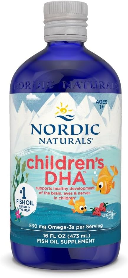 Nordic Naturals Children’s DHA, Strawberry - 16 oz for Kids - 530 mg Omega-3 with EPA & DHA - Brain Development & Function - Non-GMO - 192 Servings (Pack of 2)