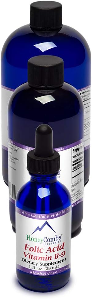 HoneyCombs Vitamin B9 Liquid Drops - High Potency Liquid Vitamin B9 Folic Acid Supplement for Women - Maintain Healthy Liver, Pregnancy, & Overall Health - Cold Pressed Vegan Vitamins Drops (8 Fl oz)