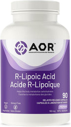 AOR R Alpha Lipoic Acid 150mg, 90 Vegan DR Capsules, 30-Day Supply – Pure R-Lipoic Acid Formula for Antioxidant Activity, Carbohydrate Metabolism & Everyday Digestive Balance – Non-GMO, Gluten-Free