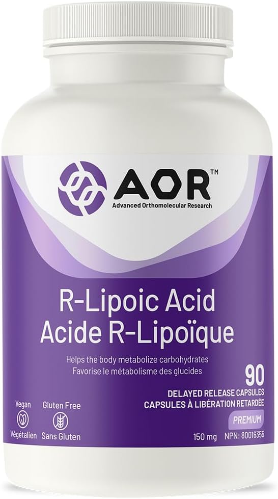AOR R Alpha Lipoic Acid 150mg, 90 Vegan DR Capsules, 30-Day Supply – Pure R-Lipoic Acid Formula for Antioxidant Activity, Carbohydrate Metabolism & Everyday Digestive Balance – Non-GMO, Gluten-Free