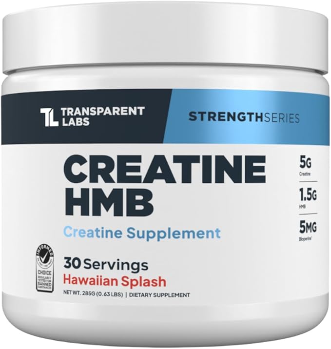 Transparent Labs Creatine HMB - Creatine Monohydrate Powder with HMB for Muscle Growth, Increased Strength, Enhanced Energy Output, and Improved Athletic Performance - 30 Servings, Hawaiian Splash