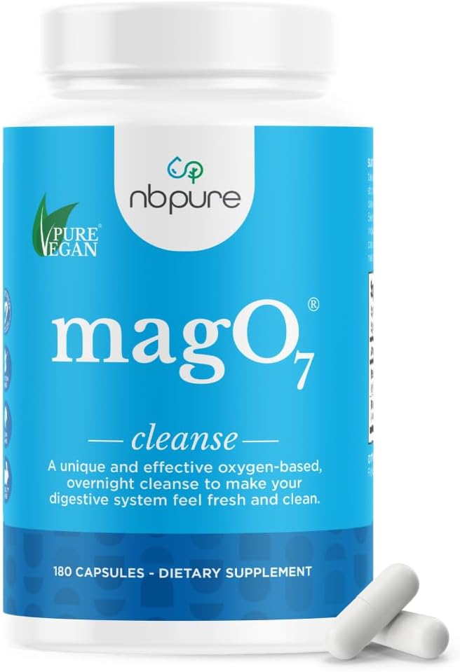 nbpure MagO7 - Natural Colon Cleanse & Detox - Occasional Constipation Relief, Stool Softener, & Bloating Support for Men & Women - Ozonated Magnesium Oxide, 180 Capsules