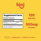 HINI Liposomal Vitamin C 500mg - High Absorption Vitamin C Capsules for Daily Wellness, Organic, 1 per Serving, 120 Capsules