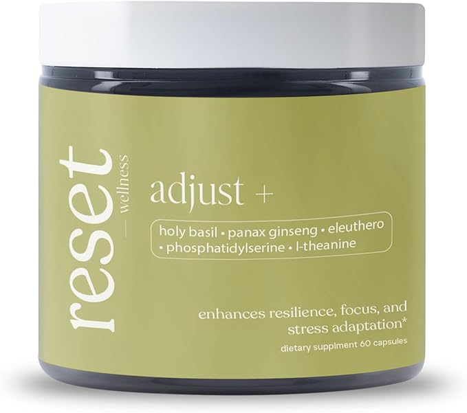 Adjust+ | Holy Basil, Panax & Siberian Ginseng, Phosphatidylserine, L-Theanine, Vitamins B & C | Adaptogen Stress Support, Calm Energy & Mental Clarity | 60 Capsules