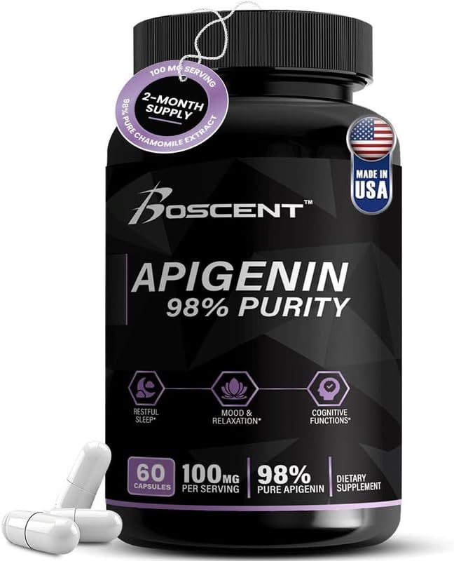 Apigenin Supplement 100mg│98% Highly Purified│Apigenin Supplement for Sleep, Mood, Cognition and Relaxation│Non-GMO, No Fillers - 60 Capsules