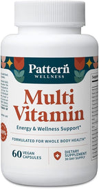 Pattern Wellness Multivitamin for Men & Women – Vitamin A, B, C, D, E – Supports Energy & Wellness – Whole Body Health – Daily Multivitamin Supplement – 60 Vegan Capsules