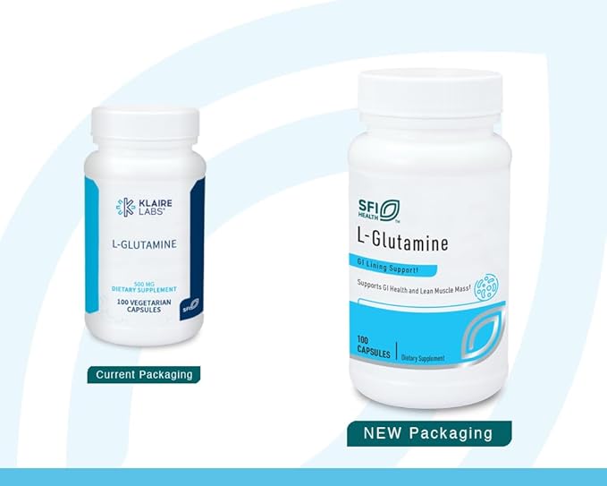 Klaire Labs SFI Health L Glutamine Capsules - 500 Milligrams Hypoallergenic Amino Acids Supplement - Supports Muscle & GI Function - Dairy Free & Gluten Free (100 Capsules)