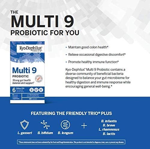 Kyolic Kyo-Dophilus Multi 9 Probiotic, Strong Gut Health Balance and Support*, 180 Capsules