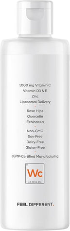 Codeage Liquid Vitamin C 1000mg, Vitamins D3, E & Zinc, Rose HIPS, Quercetin, Echinacea, Vegan Liposomal Vitamin C Supplement, Non-GMO - 15.22 fl oz