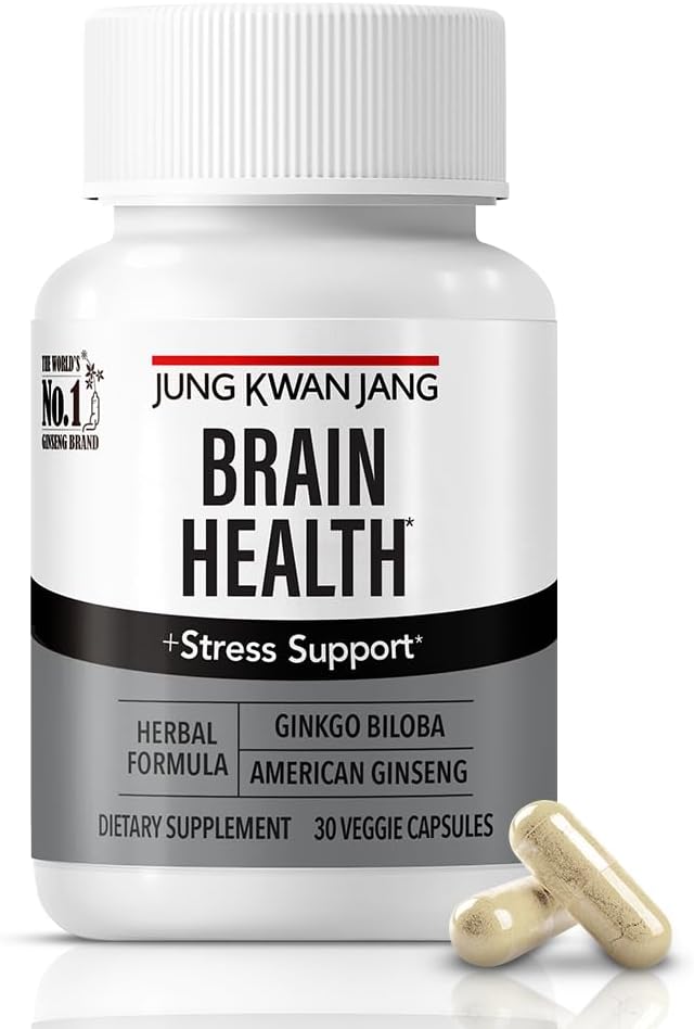 JUNG KWAN JANG Ginkgo Biloba Supplements with American Ginseng for Brain Health Formula, Memory Extra Strength, Focus Booster, Promote Cognitive Function - 30 Capsules for Men and Women