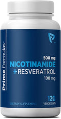Nicotinamide 500 mg with Resveratrol 100 mg 120 Veggie Capsules - Non-GMO Vitamin B3, Supports Metabolic Health, NAD+, Skin Cell & Mitochondrial Energy Production. Made in USA for Men and Women