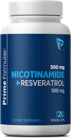 Nicotinamide 500 mg with Resveratrol 100 mg 120 Veggie Capsules - Non-GMO Vitamin B3, Supports Metabolic Health, NAD+, Skin Cell & Mitochondrial Energy Production. Made in USA for Men and Women
