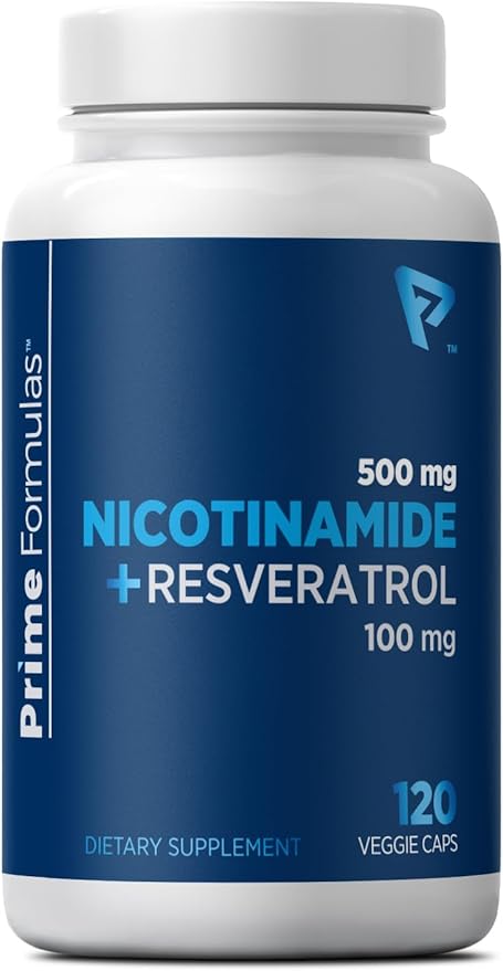 Nicotinamide 500 mg with Resveratrol 100 mg 120 Veggie Capsules - Non-GMO Vitamin B3, Supports Metabolic Health, NAD+, Skin Cell & Mitochondrial Energy Production. Made in USA for Men and Women