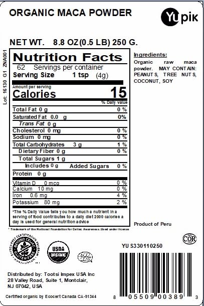 Yupik Organic Yellow Maca Powder, 8.8 oz, USDA Certified, Gluten-Free, Raw, Vegan, Kosher, Non-GMO, Nutty & Earthy Superfood for Smoothies & Baking