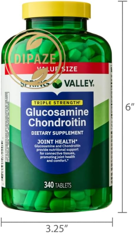 Spring Valley Glucosamine Chondroitin Dietary Supplement Tablets, Triple Strength Formula, 340 Count + Dipaze Gift (Container)