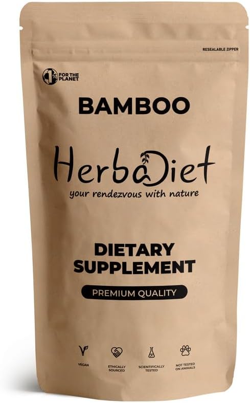 Herbadiet Bamboo Extract Powder | Supports Healthy Skin, Hair & Nails | Natural Hair Supplement with 70% Silica (50 gram / 1.76 oz)