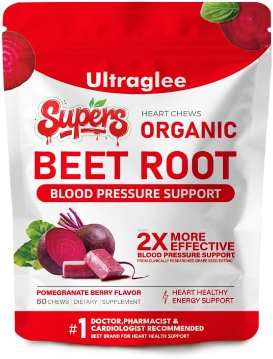 Beet Chews,Beetsroot Heart, Nitric Oxide Support Soft Beets Heart Chews,Grape Seed Extract &Beet Root Powder Energy Supplement,60 (Pomegranate Berry Flavor)