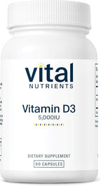 Vital Nutrients Vitamin D 5000 IU - Vitamin D3 Supplement - Healthy Bones, Teeth, Muscles*- Cellular & Immune Function - Calcium Absorption - Gluten, Dairy and Soy Free - 90 Capsules