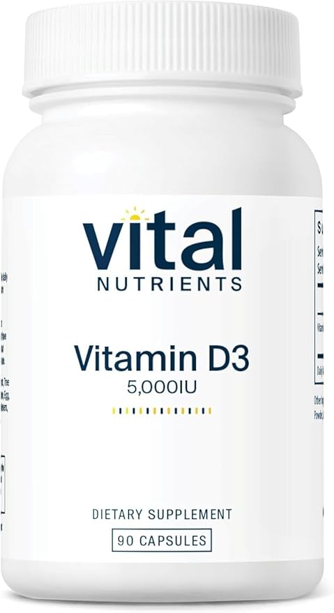 Vital Nutrients Vitamin D 5000 IU - Vitamin D3 Supplement - Healthy Bones, Teeth, Muscles*- Cellular & Immune Function - Calcium Absorption - Gluten, Dairy and Soy Free - 90 Capsules