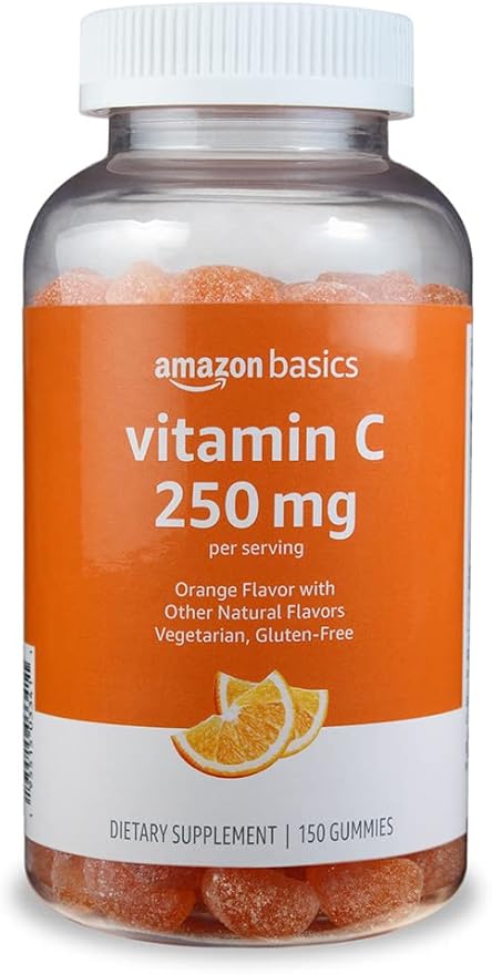 Amazon Basics Vitamin C Gummies, Sour Orange Flavor, 250 mg, 150 Count, Vegetarian, Immune Health Support (Previously Solimo)