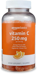 Amazon Basics Vitamin C Gummies, Sour Orange Flavor, 250 mg, 150 Count, Vegetarian, Immune Health Support (Previously Solimo)