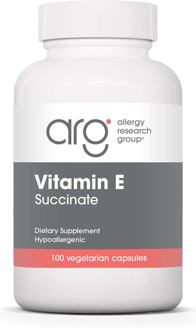ARG Vitamin E Succinate - 400 IU d-Alpha-Tocopheryl Succinate - Antioxidant & Energy Support - Dry Powder Vegetarian Capsules - Hypoallergenic Formula - 100 Servings - 100 Capsules