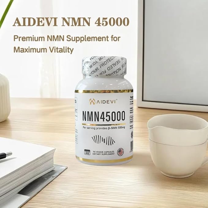NMN 45000 (90 Caps) - 100% Pure β-Nicotinamide Mononucleotide | Single-Ingredient Formula (No Additives) | Made in USA NAD Plus Booster | 500mg Per Capsule for DNA Repair & Cognitive Support