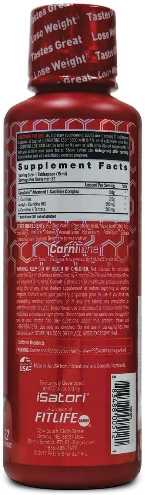 iSatori L-Carnitine LS3 3000, Triple-Blend Liquid L Carnitine Supplement, with Acetyl & Tartrate, Stimulant Free, Low Calories, Sugar & Gluten Free, Keto-Friendly, Gummy Bear Flavor (32 Servings)