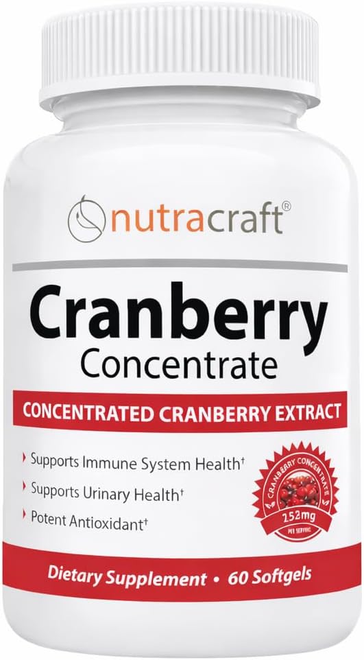 Nutracraft Cranberry Concentrate with Vitamin C & E | Urinary Tract & Bladder Support Supplement | 60 Softgels