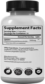 Research Labs 2 Pack Liposomal NMNH (NMN Supplement Alternative) 500mg Per Serving | 120 Capsules (Dihydronicotinamide Mononucleotide) NAD Supplement to Boost NAD+ Levels for Anti Aging