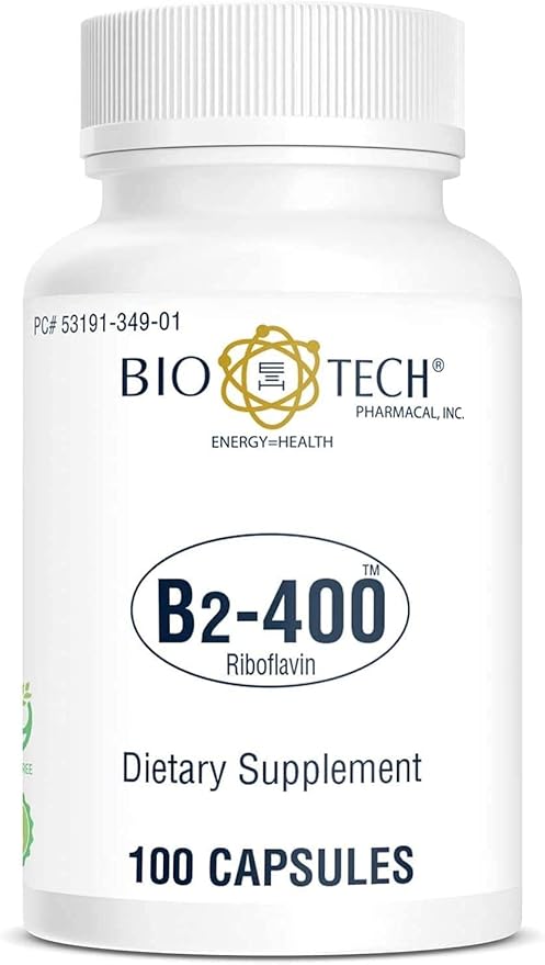 Bio-Tech Pharmacal B2-400, 100 Capsules – All-Natural Supplement – Supports Clarity and Productivity – No Dairy, Fish, Gluten, Peanut, Shellfish, GMOS, & Soy – No Artificial Colors