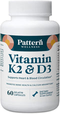 Pattern Wellness Vitamin K2 & D3 Supplement with Calcium – Bone Health, Circulatory Wellness & Immune Support - Non-GMO - 60 Capsules