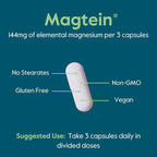 BESTVITE Magtein Magnesium L-Threonate Capsules - 2000mg per Serving (120 Vegetarian Capsules) - Patented and Bioavailable Magnesium - No Stearates - No Fillers - Vegan - Non GMO - Gluten Free
