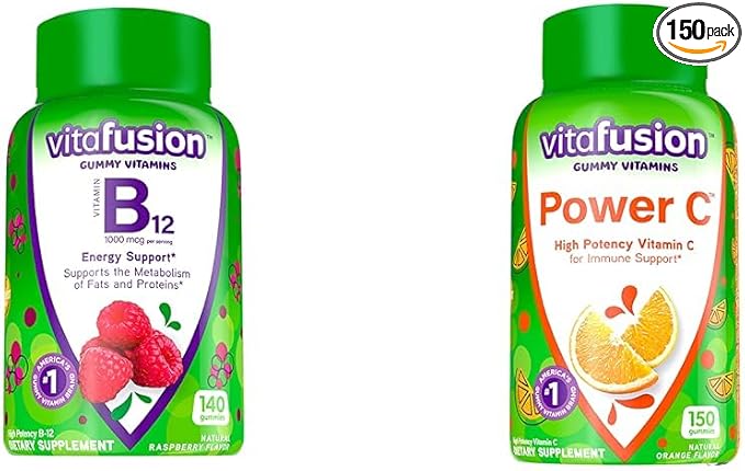 Vitafusion Vitamin B12 Gummy Vitamins 140 Count & Power C Vitamin C Gummies 150 Count