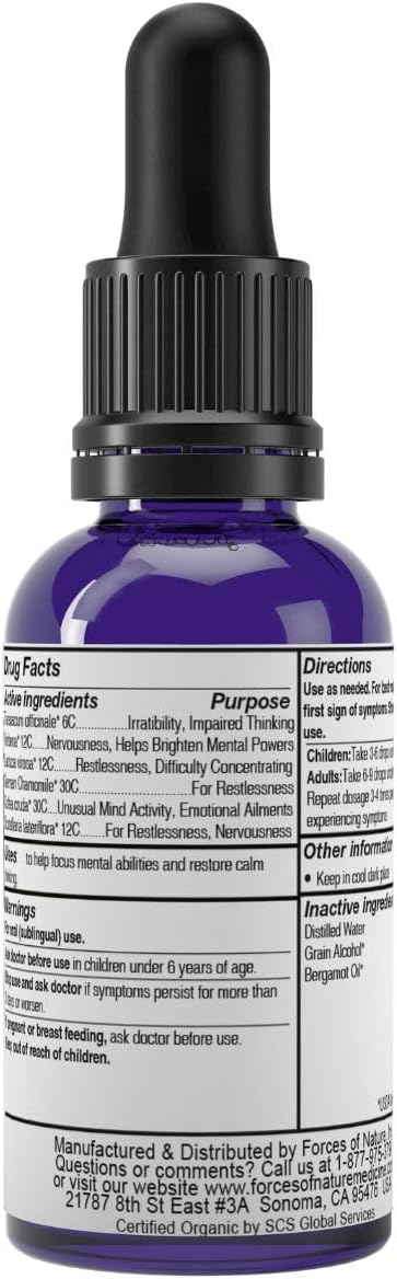 Forces of Nature Focus Supplement, Focus More Homeopathic Medicine, Nootropics Brain Support Supplement, Helps Memory & Concentration, 1 fl oz