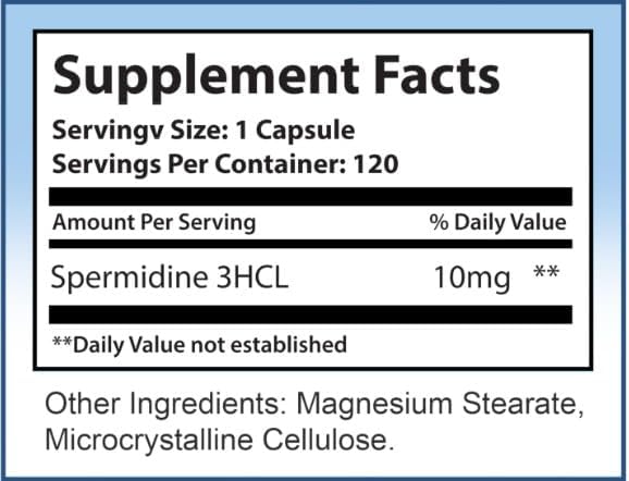 MaxLife Naturals Pure Spermidine Supplement with Trihydrochloride 3HCL 10mg - 120 Capsules Spermidine Supplements for Men and Women, Brain Focus & Cellular Vitality, Cell Renewal Support, Made in USA