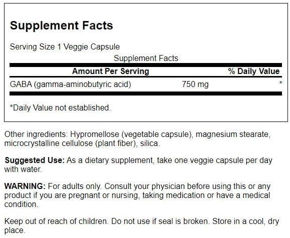 Swanson Amino Acid Maximum Strength GABA 750 Milligrams 60 Veg Capsules